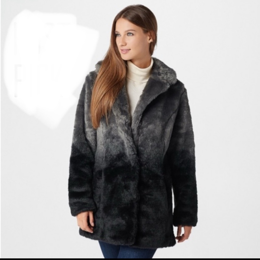 NWOT ISAAC MIZRAHI OMBRE GREY/BLACK FAUX
FUR COAT SZ 16